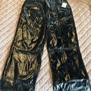 Free People Black Faux Leather Wide-Leg Pants